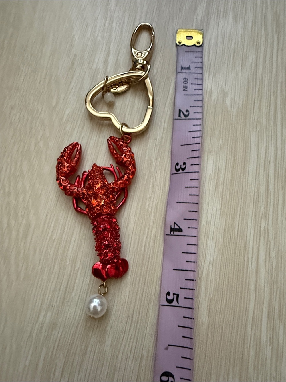 Betsey Johnson Gold Heart Charm Keychain with Pearl Accent - Picture 4 of 8